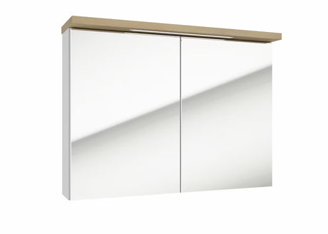 Bela omarica z ogledalom Naturel Stilla 80x60 cm z LED osvetlitvijo in vrati