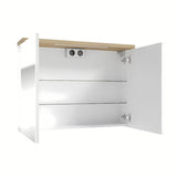 Bijeli omarica z ogledalom Naturel Stilla 80x60 cm z LED osvetlitvijo i vratima