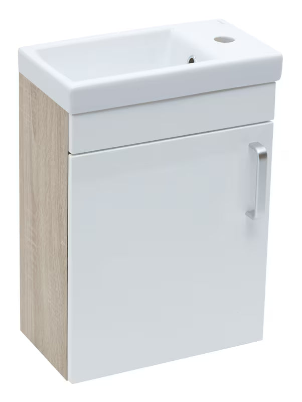 Bela viseča kopalniška omarica Naturel Vario Dekor s keramičnim umivalnikom 40x50x22 cm