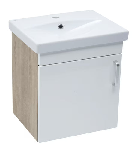 Viseča kopalniška omarica Naturel Vario Dekor s keramičnim umivalnikom v sijaj beli barvi 50x51x40 cm.