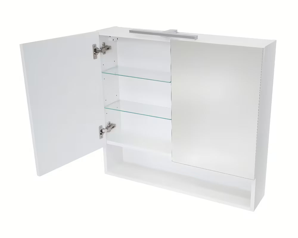 Omarica z Ogledalom Naturel Vario Dekor 75x68,6 cm v mat beli barvi s steklenimi policami