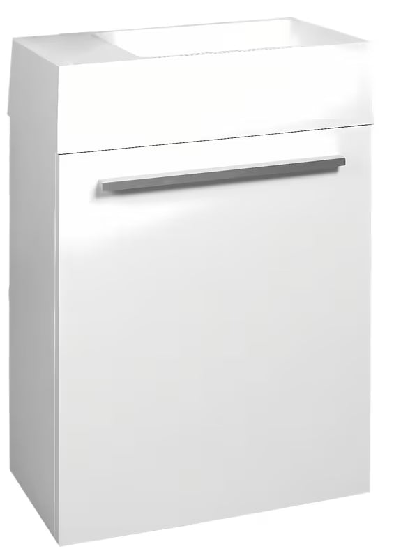 Bijeli omarica z umivalnikom Naturel Verona s lakiranom frontom i mogućnošću okretanja vrata i umivalniki.