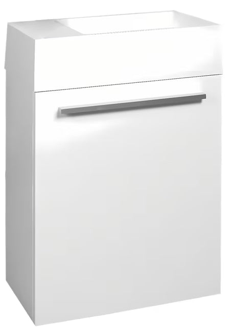 Bijeli omarica z umivalnikom Naturel Verona s lakiranom frontom i mogućnošću okretanja vrata i umivalniki.