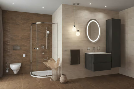 Visoka viseča kopalniška omarica Naturel Verona 40x170x30 cm v dekorju temnega lesa.
