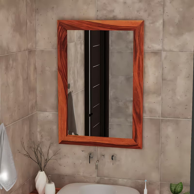 Stensko ogledalo Naturel Wood 60x90 cm iz masivnega palisandra v toplih rjavih tonih