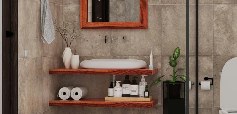 Naturel Wood v dekorju lesa pro topel videz kopalnice