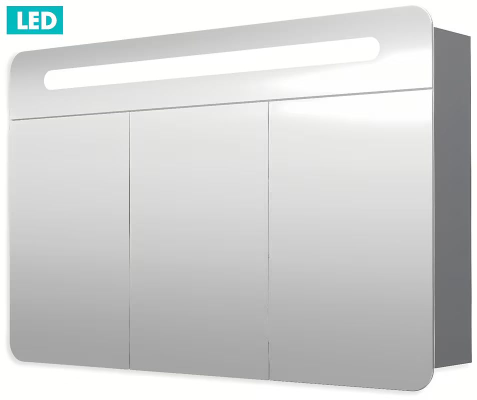 Omarica z Ogledalom Naturel 100x65 cm u sivo-srebrnoj boji s trojim zrcalnim vratima i LED rasvjetom.