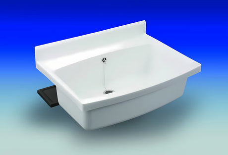 Bijeli izlivno korito Nicoll Abu Maxi 70x50 cm s odlagališnom plohom i mogućnošću ugradnje stojeće slavine.