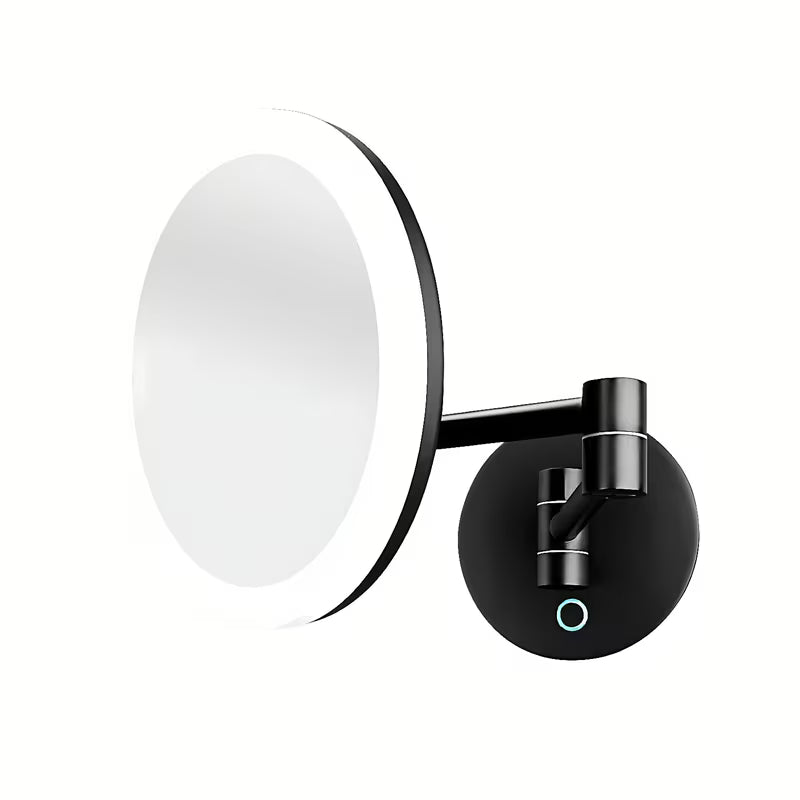 Črno LED kozmetično ogledalo Nimco s 5x povečavo in osvetljenim stikalom na dotik