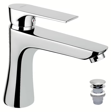 Krom enoročna stoječa armatura za umivalnik Novaservis Algeo Square s click-clack-odtokom