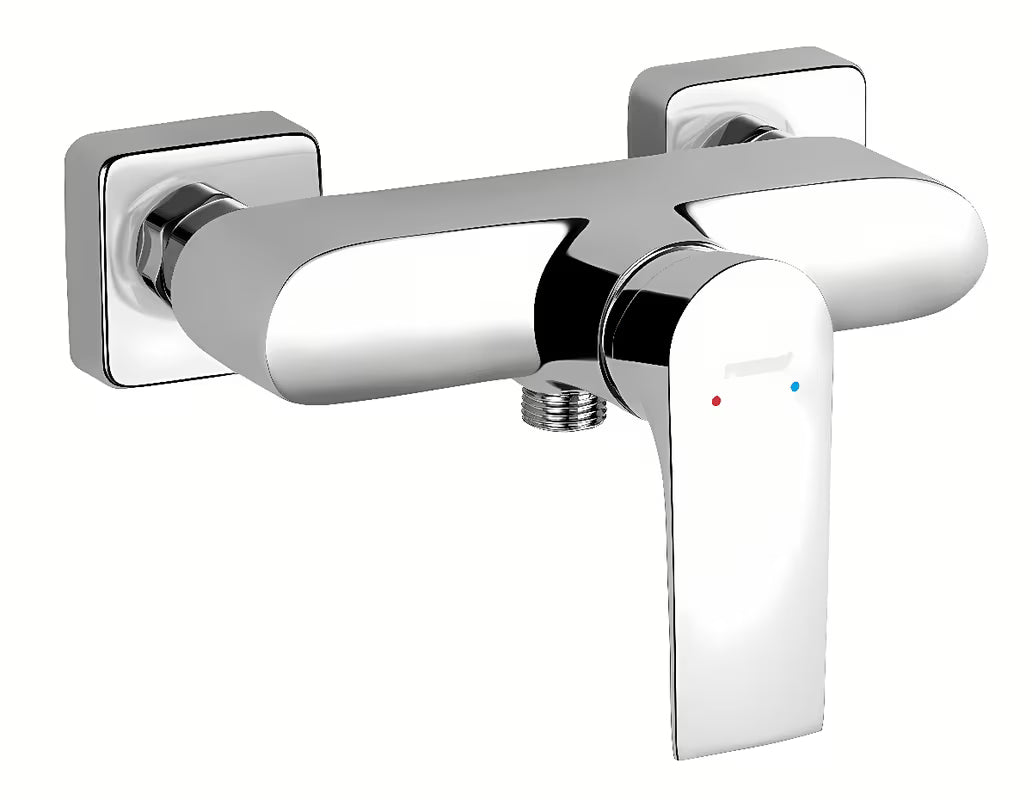 Kromirana enoročna armatura za tuš Novaservis Algeo Square četvrtastog dizajna pro za zidnu montažu.