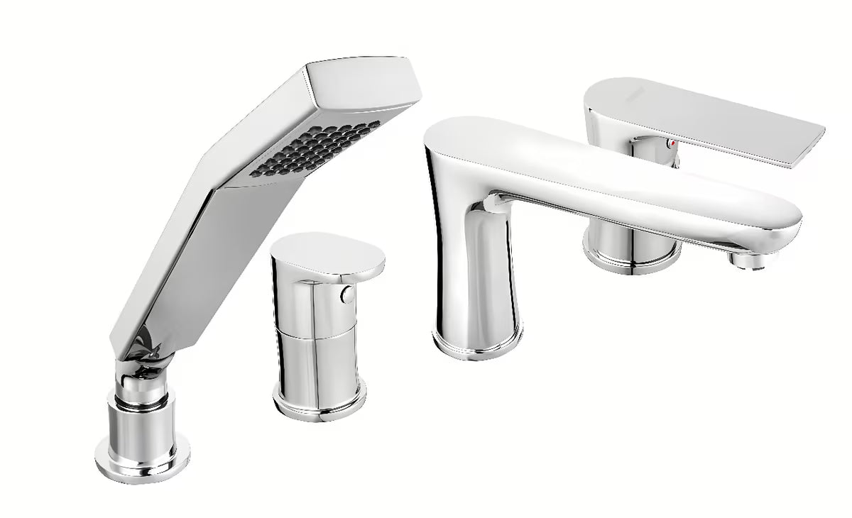 Kromirana enoročna armatura za kad Novaservis Algeo Square na rob kadi s tuš setom