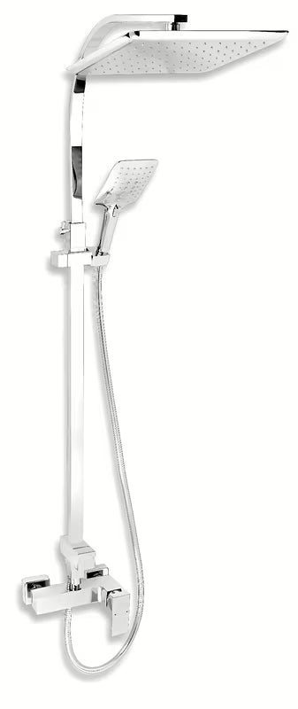 Novaservis Edge tušni sistem v kromu s stensko armaturo in fiksno nadglavno prho 28x28 cm