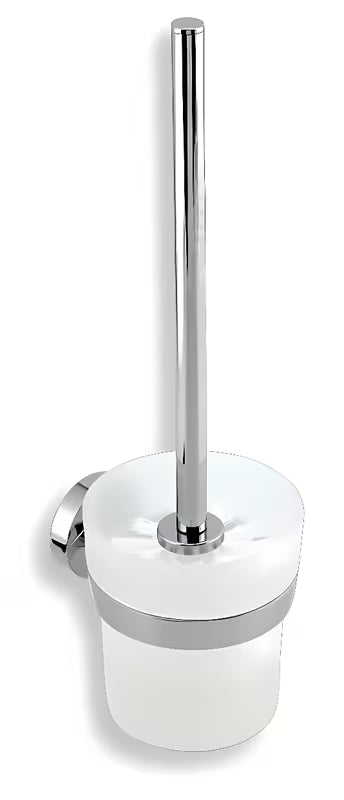 WC ščetka Novaservis Metalia 11 v beli in krom izvedbi s kovinskim držalom in stekleno posodo.