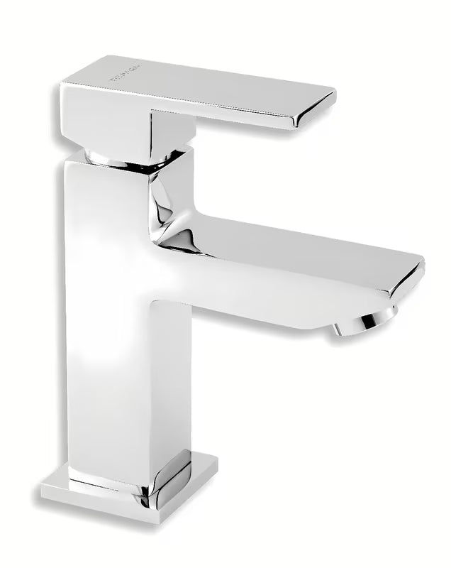 Krom armatura za umivalnik Novaservis Titania Cube s sodobnim oglato zasnovanim dizajnom brez odtoka.
