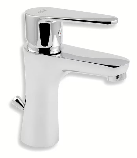 Kromirana enoročna armatura za umivalnik Novaservis Titania Fresh za stoječo montažo in z odtokom.
