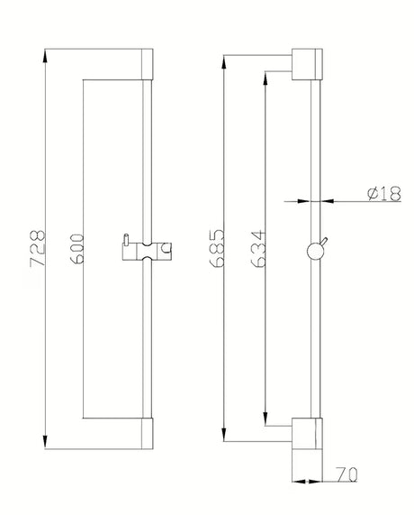 Tuš palica Optima Comfort u izvedbi chrome s podesivim držačem tuši