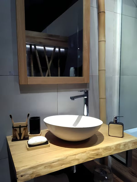 Optima Hombre posoda za kupaonicu u crno-mat izvedbi s bambusovim drvom