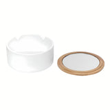 Bijeli samostoječi  kozmetički škatla Optima Libra s pokrovčkom i ogledalcem od keramike i drva.