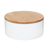 Bijeli samostoječi  kozmetički škatla Optima Libra s pokrovčkom i ogledalcem od keramike i drva.