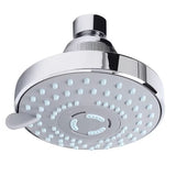 Kromirana plastična nadglavna prha Optima s premerom 8 cm in tremi vrstami pršnih curkov.