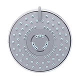 Kromirana plastična nadglavna prha Optima s premerom 8 cm in tremi vrstami pršnih curkov.