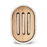 Ovalna posoda za milo Optima Poly u nijansi light-limestone od polirezina i drva.