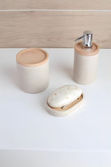 Ovalna posoda za milo Optima Poly u nijansi light-limestone od polirezina i drva.