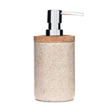 Dozirnik za Milo Optima Poly v barvi light-limestone iz polyresina z lesenim detajlom in kromirano pumpico.