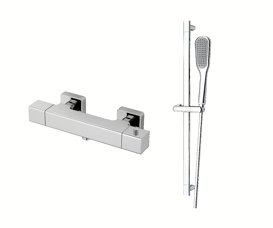 Termostatska armatura za tuš Optima Chrome u krom izvedbi s tuš setom i kliznim držačem