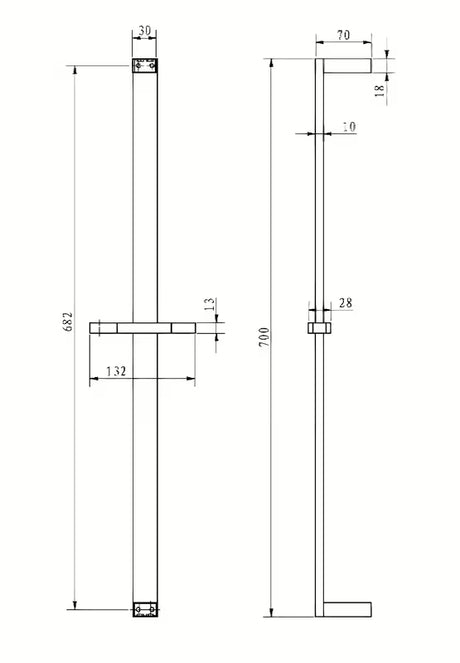 Kvadratna tuš palica Optima Chrome s kliznim držačem, duljina 68 cm