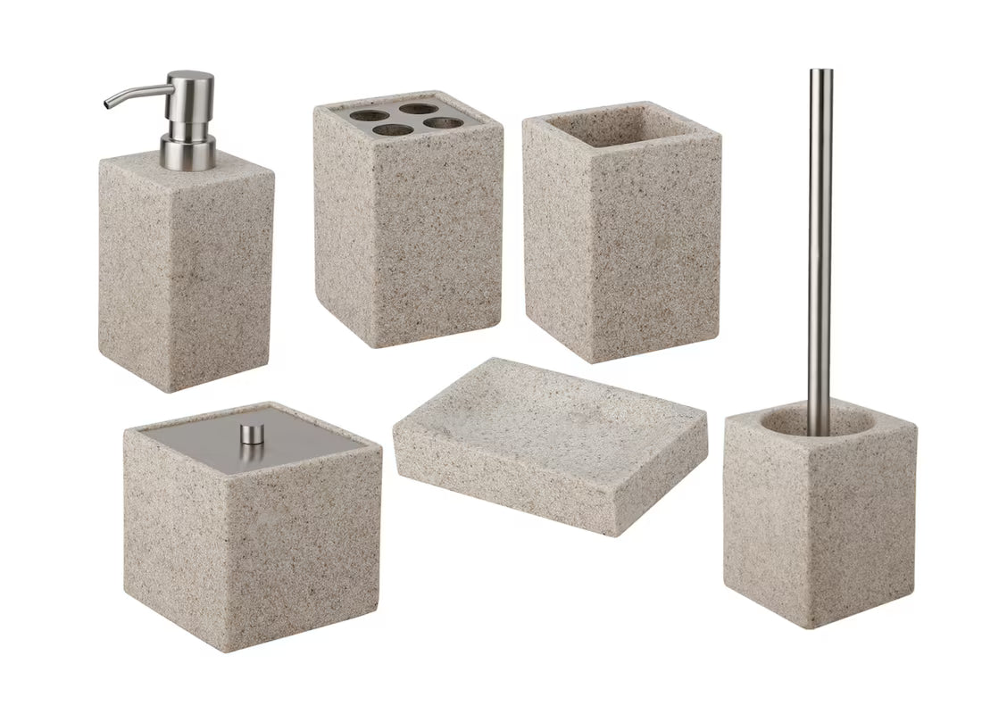 Elegantni višenamjenski škatla s pokrovčkom Optima Supera u izvedbi light-limestone za kupaonicu.