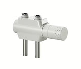 Bel univerzalni termostatski ventil pro radiator s sredinskim priklopom in razmakom 50 mm.