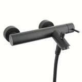 Enoročna stenska armatura za kad Paffoni Light s tuš setom u crnoj mat izvedbi.