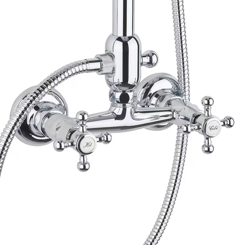 Metalni tušni sistem Paffoni Ricordi u dizajnu retro s nadglavnom i ručnom tuš slušalicom u izvedbi chrome.