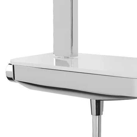 Tušni sistem Paffoni s termostatsko armaturo u krom izvedbi, sa staklenom policom i nadglavnim tušem 28x28 cm.