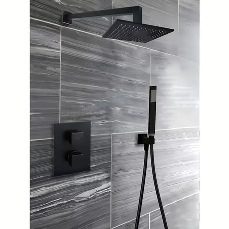 Mat črna nadglavna prha Paffoni Syncro King 300 x 300 x 8 mm z vrtljivim zglobom in zaščito proti vodnemu kamnu.
