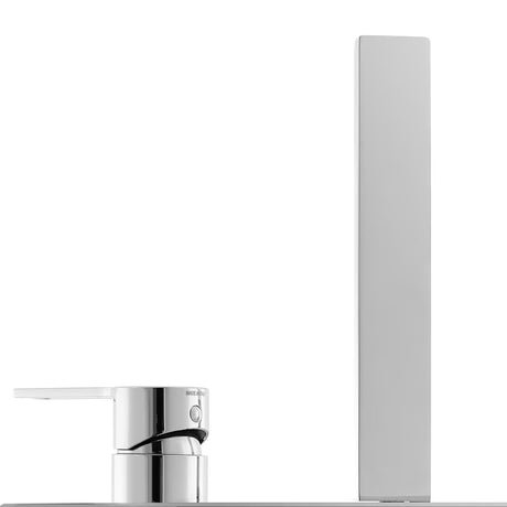 Kromirana podometna armatura za umivalnik Paffoni Vallone s otvorenom ručicom u modernom četvrtastom dizajnu.