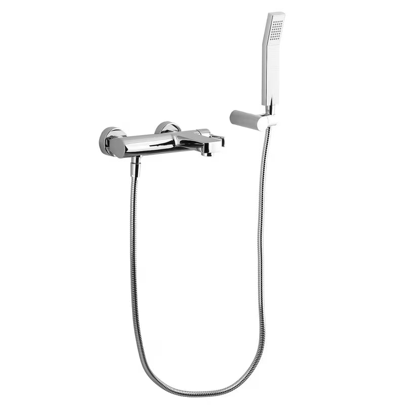 Krom enoročna stenska armatura za kad Paffoni Vallone s tuš setom u četvrtastom dizajnu