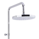 Tušni sistem Paffoni Chrome z enoročno armaturo, ročno in nadglavno prho v okroglem dizajnu.