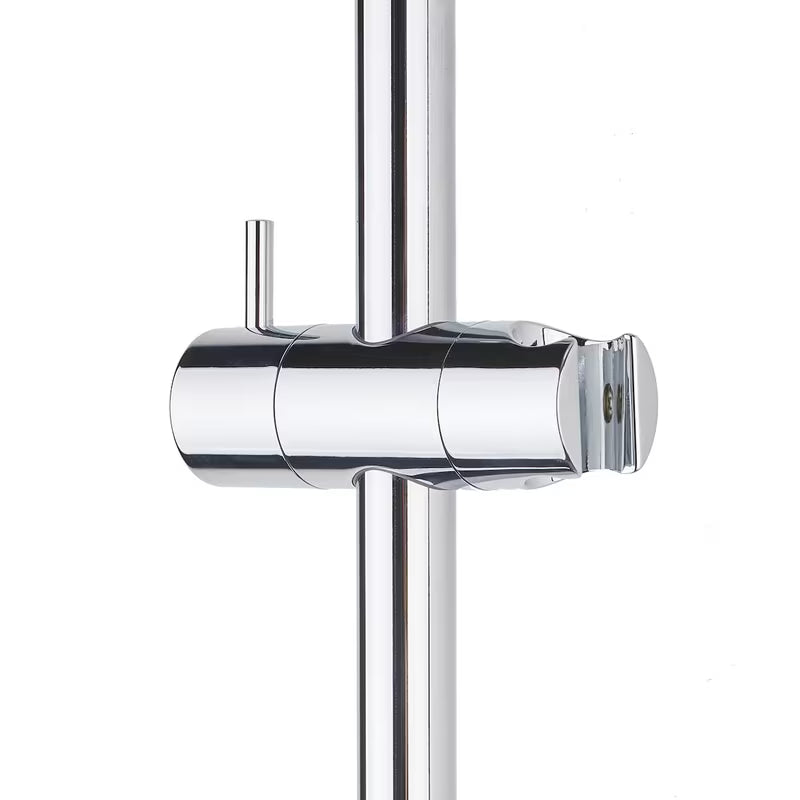 Tušni sistem Paffoni Chrome z enoročno armaturo, ročno in nadglavno prho v okroglem dizajnu.