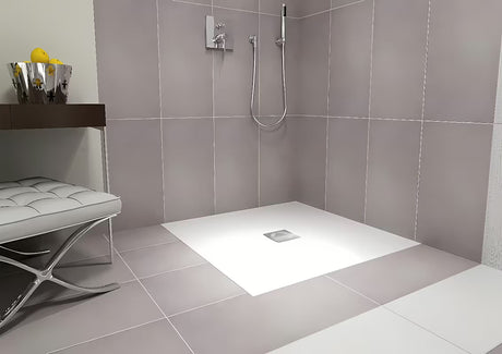 Bela pravokotna tuš kad Polysan Flexia 110x100 cm iz litega marmorja.