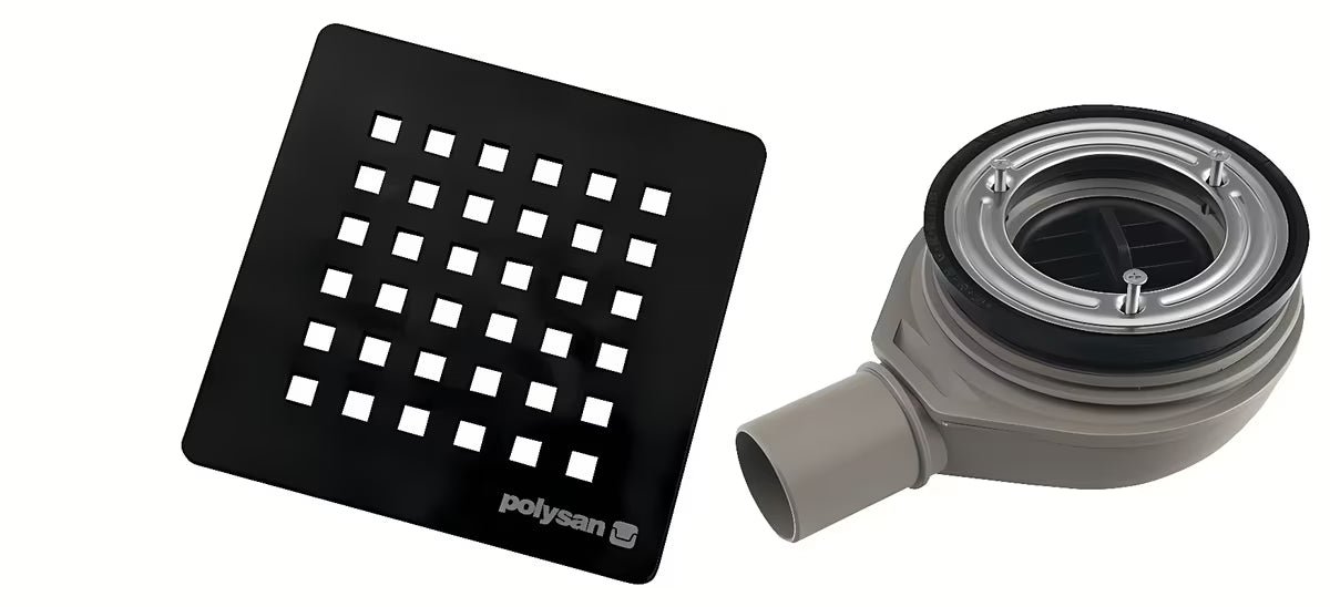 Polysan Flexia sifon za kad s crnim pokrovom od nehrđajućeg čelika pro odvodni otvor 90 mm