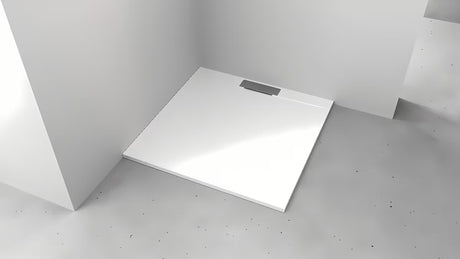Bela kvadratna tuš kad Polysan Kazuko 90x90 cm iz litega marmorja z nizko višino 3 cm.
