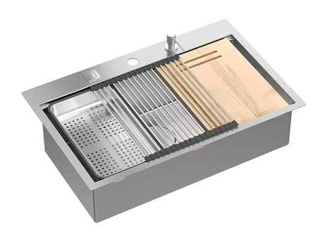 Nerjavno jekleni pomivalno korito Quadron 76 x 49 cm z globino 21 cm pro za montažo za delovni pult