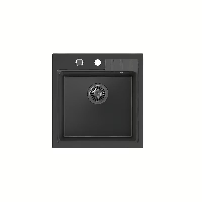 Crni granitni kuhinjski enojno korito Quadron Peter pro montaža za delovni pult