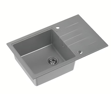 Sivi granitni pomivalno korito z odcejalnikom pro, montaža za delovni pult Quadron Peter