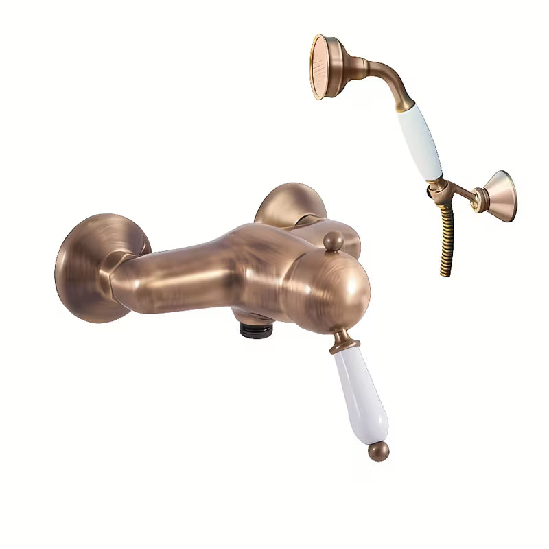 Tuš enoročna slavina Rav Slezak Labe u izvedbi stara mjed s tuš setom pro za zidnu montažu.