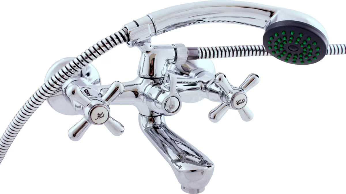 Kromirani z dvema ročajema stenska armatura za kad Rav Slezak Morava s tuš setom