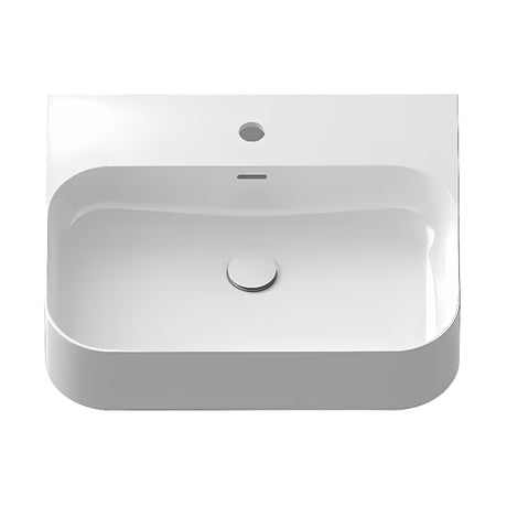 Bijeli tankostijeni keramički umivaonik Ravak Ceramic Slim na pult s preljevom i otvorom pro za stojeću slavinu.